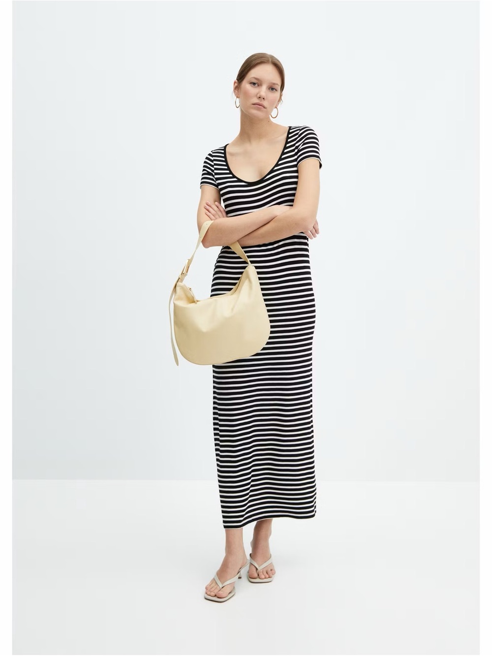 Mango Black short sleeved Striped dress NWT